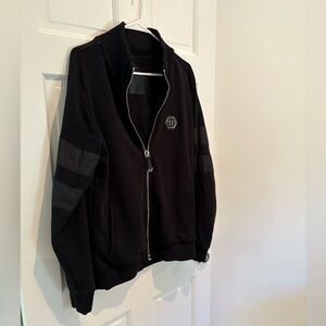 Philipp Plein Black Bomber Jacket with Leather Star Accents